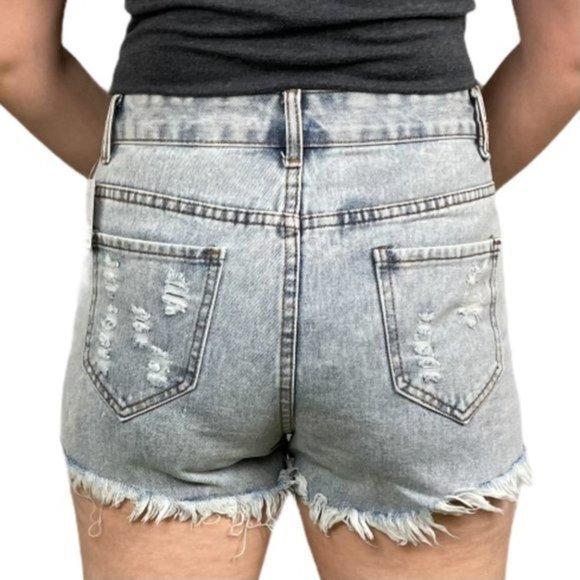 BELLE DE JOUR Light Blue Ripped Cutoff Short Large - Picture 2 of 16